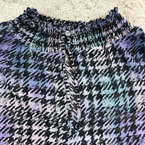 Torrid Chiffon Blouse Womens Size 3X Houndstooth High Neck Purple Sheer Smocked - Picture 9 of 9